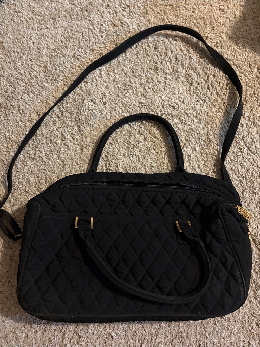Vera Bradley Quilted Black Convertible Shoulder Bag with Gold Hardware